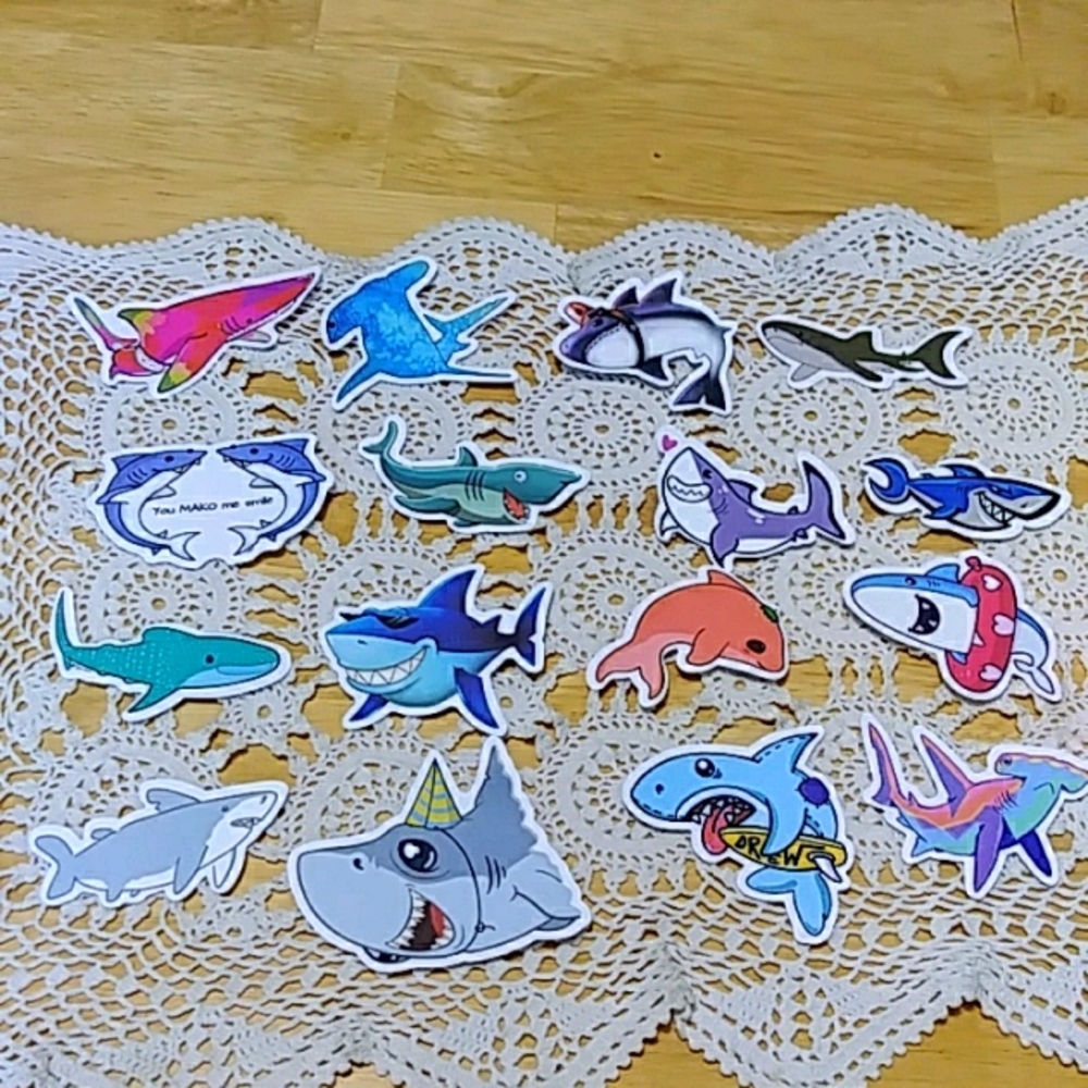 Colorful sharks stickers for scrapbook, laptop, lockers, crafts
